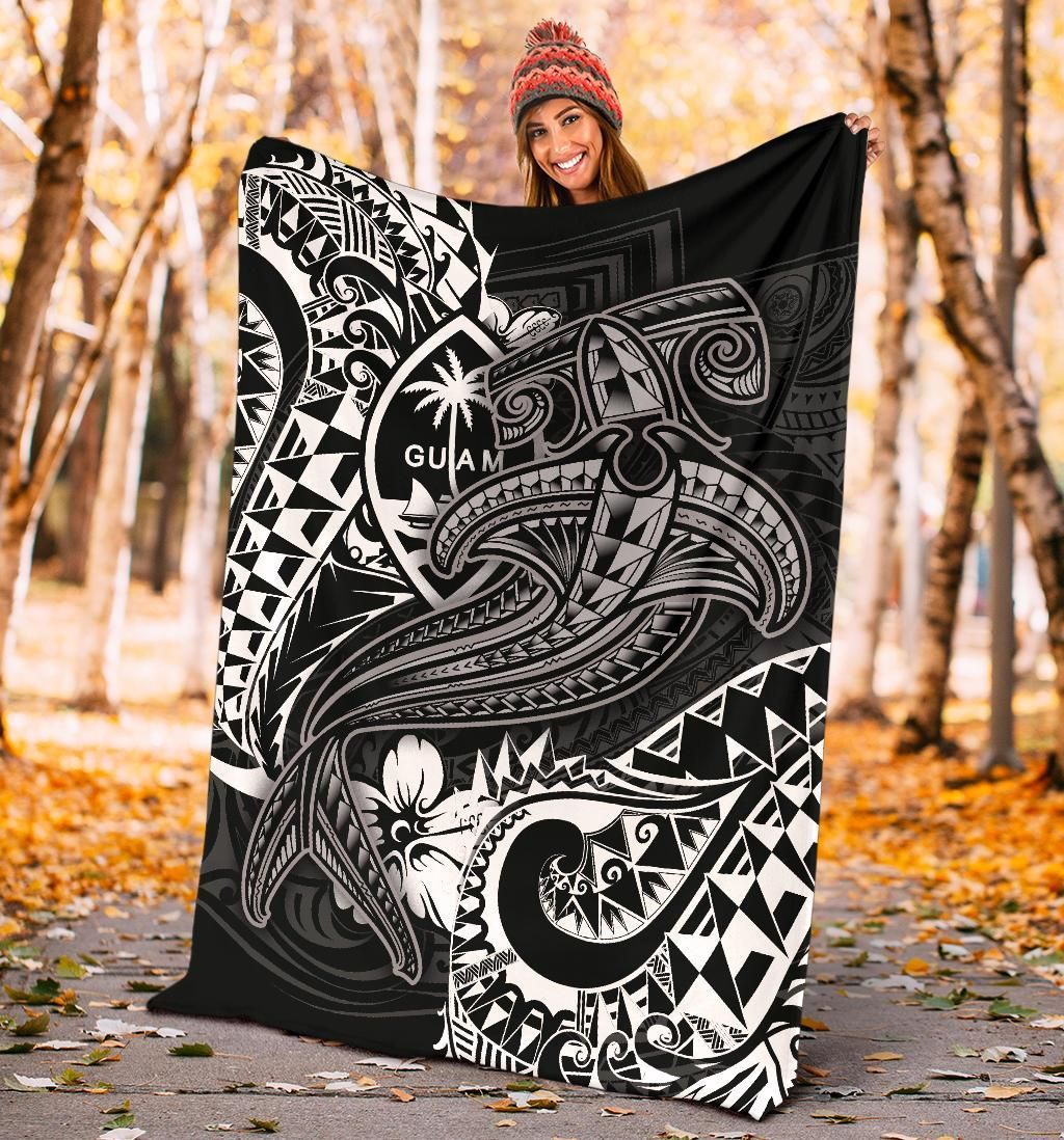 Guam Polynesian Premium Blanket - White Shark Polynesian Tattoo-Myprintsy