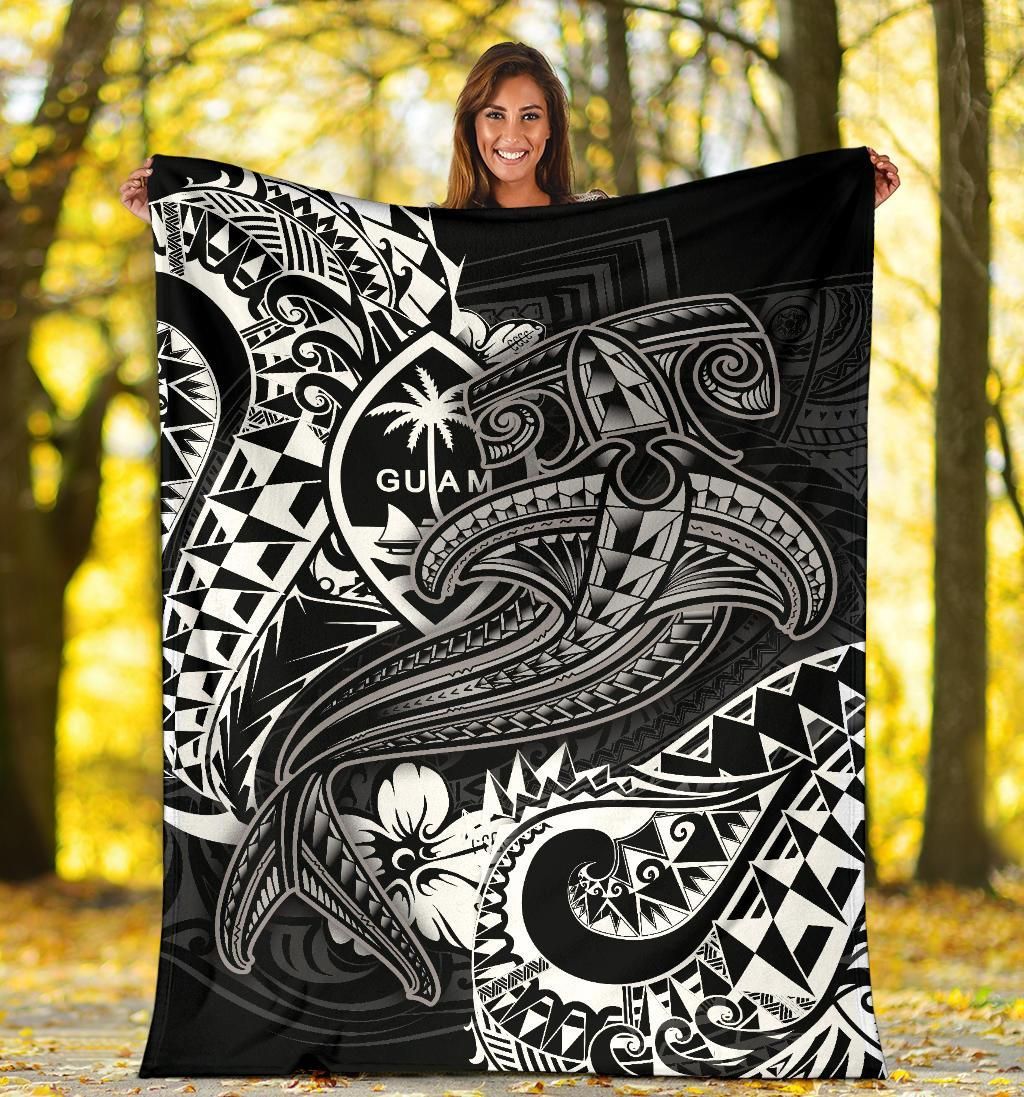 Guam Polynesian Premium Blanket - White Shark Polynesian Tattoo-Myprintsy