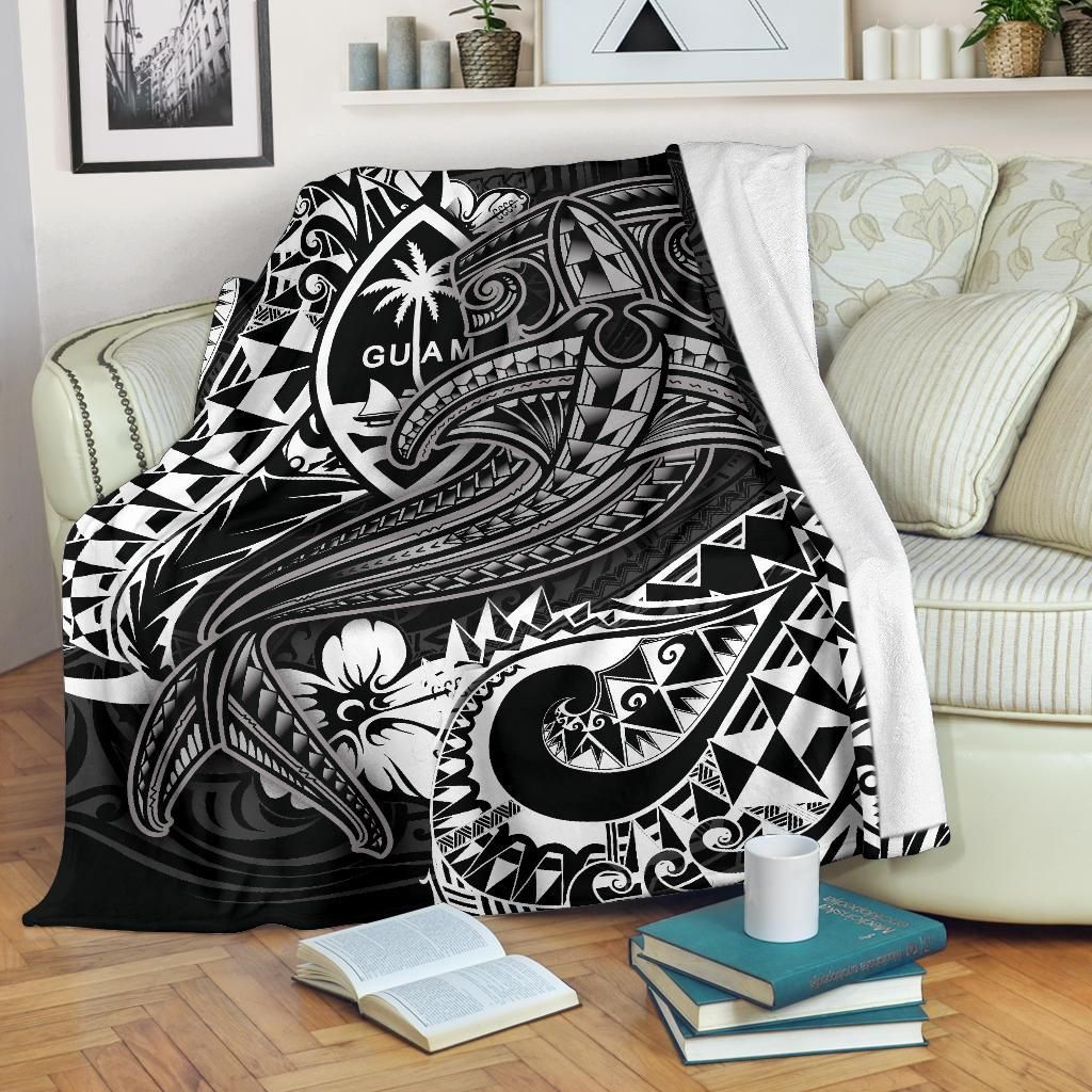 Guam Polynesian Premium Blanket - White Shark Polynesian Tattoo-Myprintsy