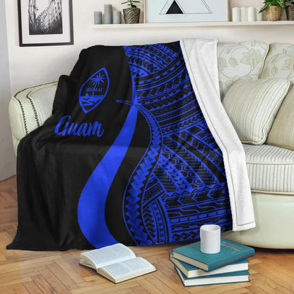 Guam Premium Blanket - Blue Polynesian Tentacle Tribal Pattern-Myprintsy