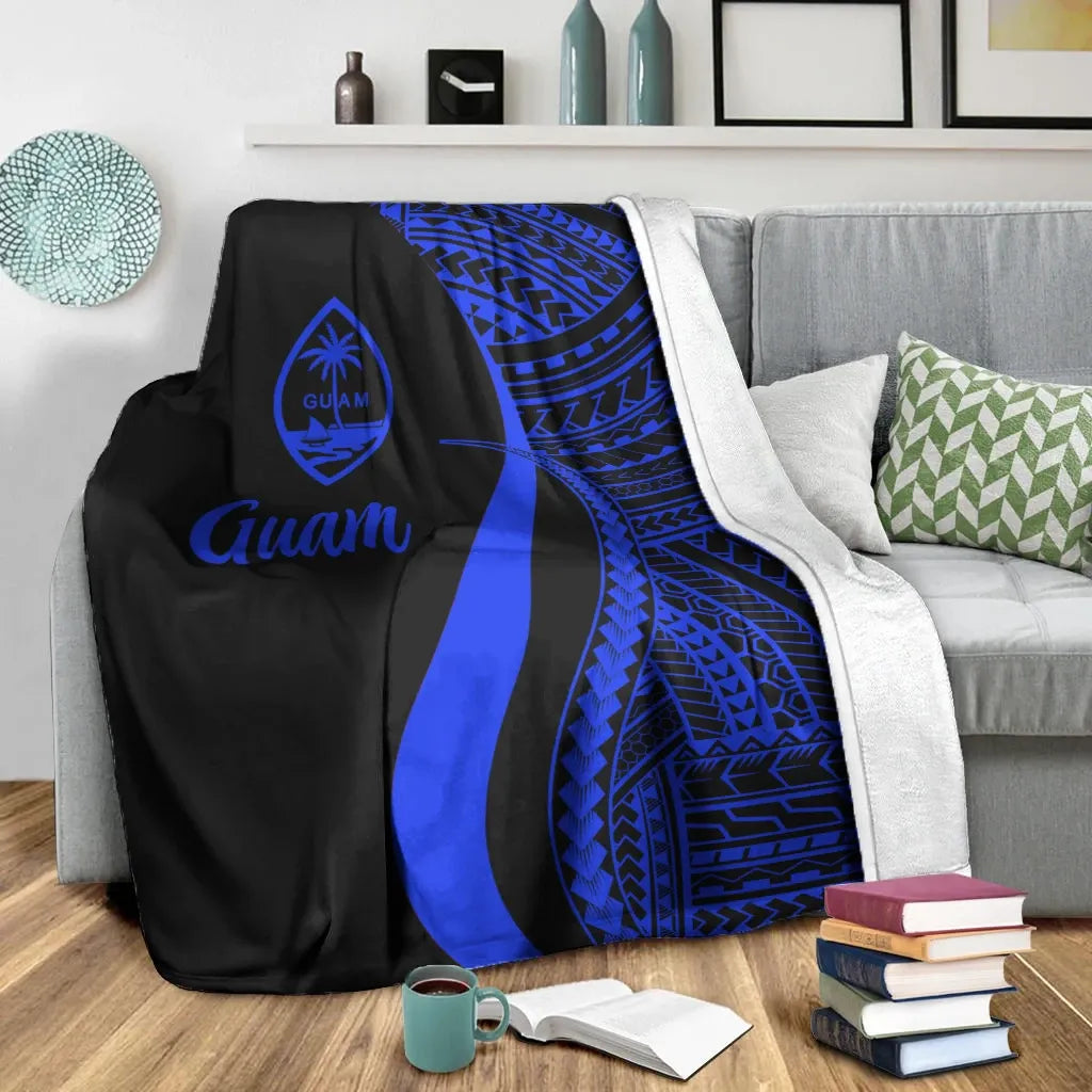Guam Premium Blanket - Blue Polynesian Tentacle Tribal Pattern-Myprintsy