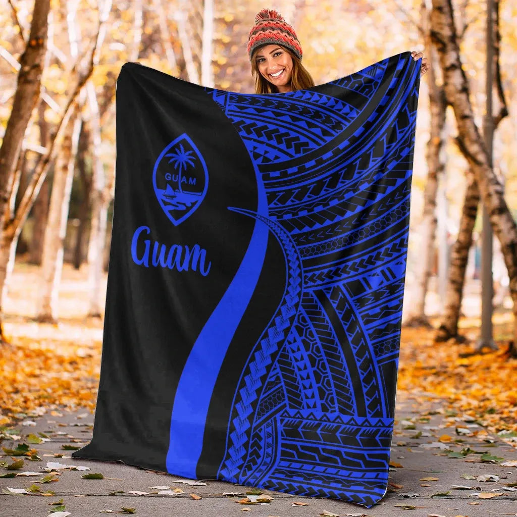Guam Premium Blanket - Blue Polynesian Tentacle Tribal Pattern-Myprintsy