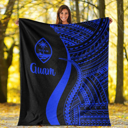 Guam Premium Blanket - Blue Polynesian Tentacle Tribal Pattern-Myprintsy