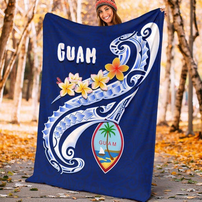 Guam Premium Blanket - Guam Seal Polynesian Patterns Plumeria (Blue)-Myprintsy