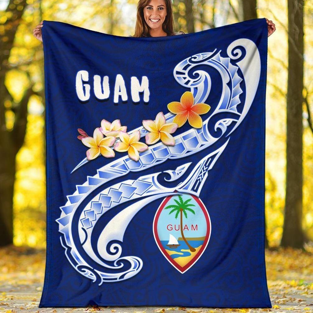 Guam Premium Blanket - Guam Seal Polynesian Patterns Plumeria (Blue)-Myprintsy