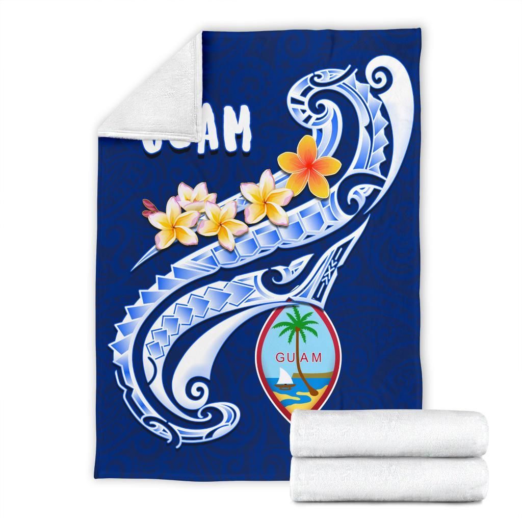 Guam Premium Blanket - Guam Seal Polynesian Patterns Plumeria (Blue)-Myprintsy