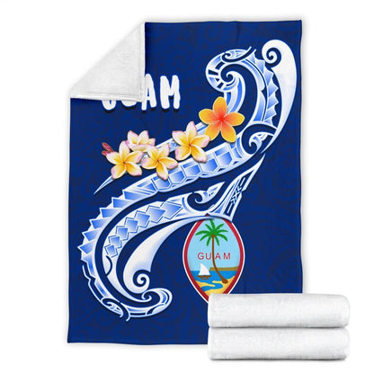 Guam Premium Blanket - Guam Seal Polynesian Patterns Plumeria (Blue)-Myprintsy