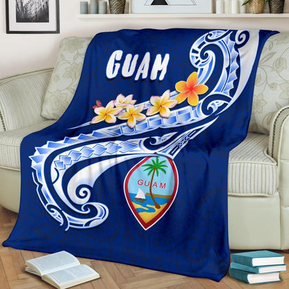 Guam Premium Blanket - Guam Seal Polynesian Patterns Plumeria (Blue)-Myprintsy