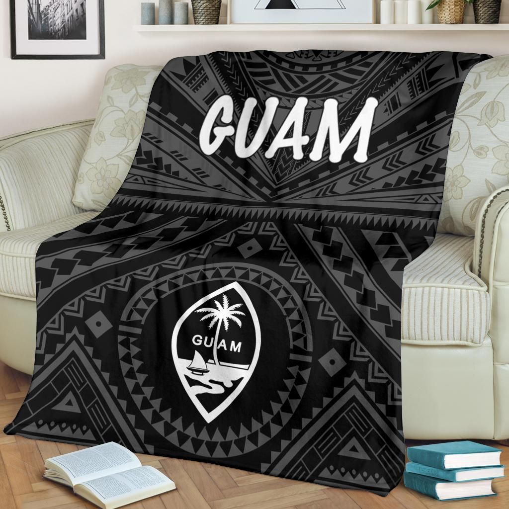 Guam Premium Blanket - Guam Seal With Polynesian Tattoo Style (Black)-Myprintsy