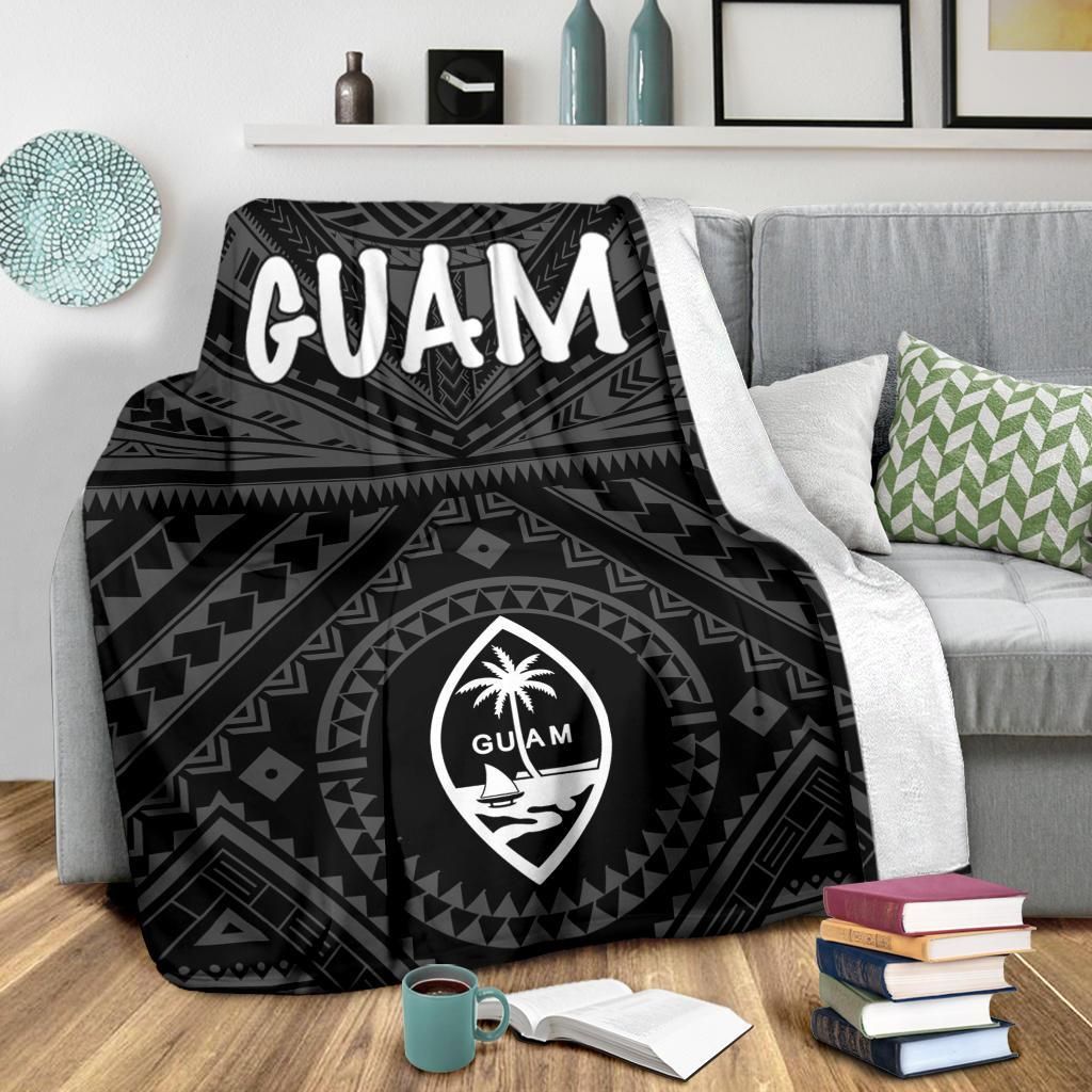 Guam Premium Blanket - Guam Seal With Polynesian Tattoo Style (Black)-Myprintsy