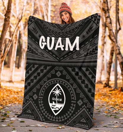 Guam Premium Blanket - Guam Seal With Polynesian Tattoo Style (Black)-Myprintsy