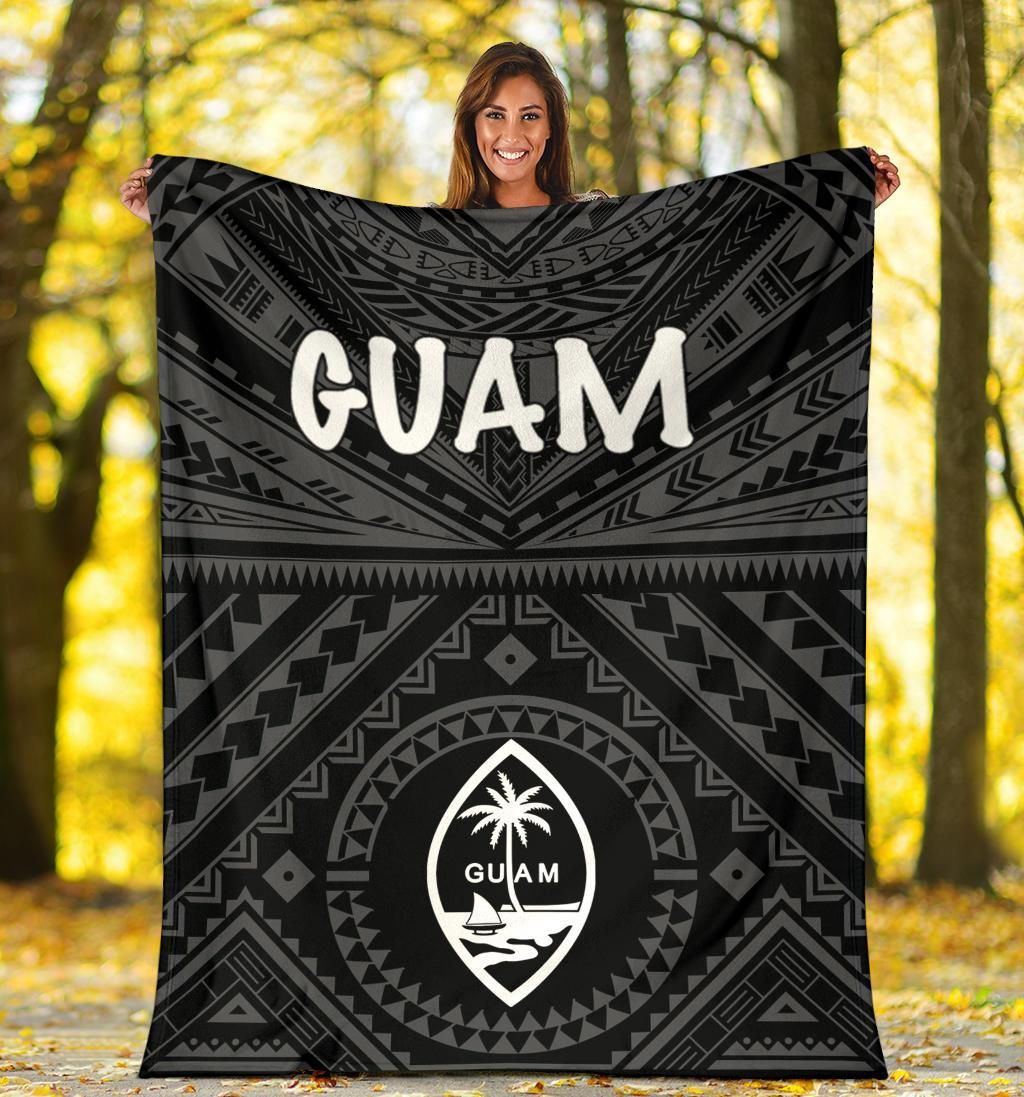 Guam Premium Blanket - Guam Seal With Polynesian Tattoo Style (Black)-Myprintsy