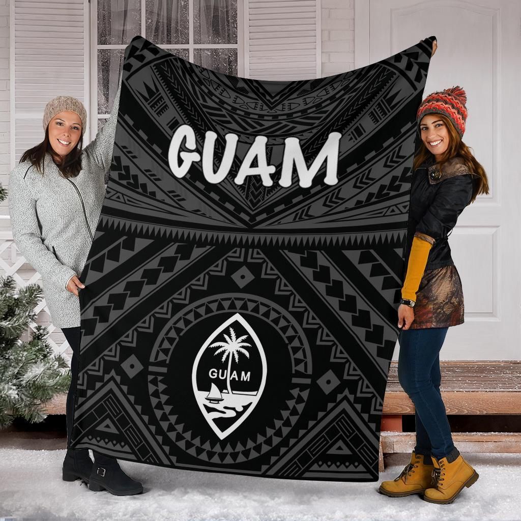 Guam Premium Blanket - Guam Seal With Polynesian Tattoo Style (Black)-Myprintsy