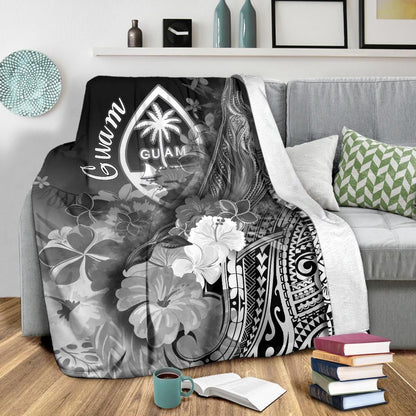 Guam Premium Blanket - Humpback Whale with Tropical Flowers (White)-Myprintsy