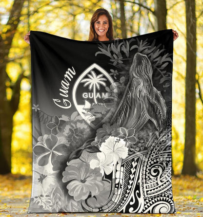 Guam Premium Blanket - Humpback Whale with Tropical Flowers (White)-Myprintsy