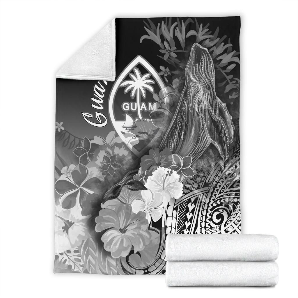 Guam Premium Blanket - Humpback Whale with Tropical Flowers (White)-Myprintsy