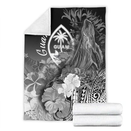 Guam Premium Blanket - Humpback Whale with Tropical Flowers (White)-Myprintsy