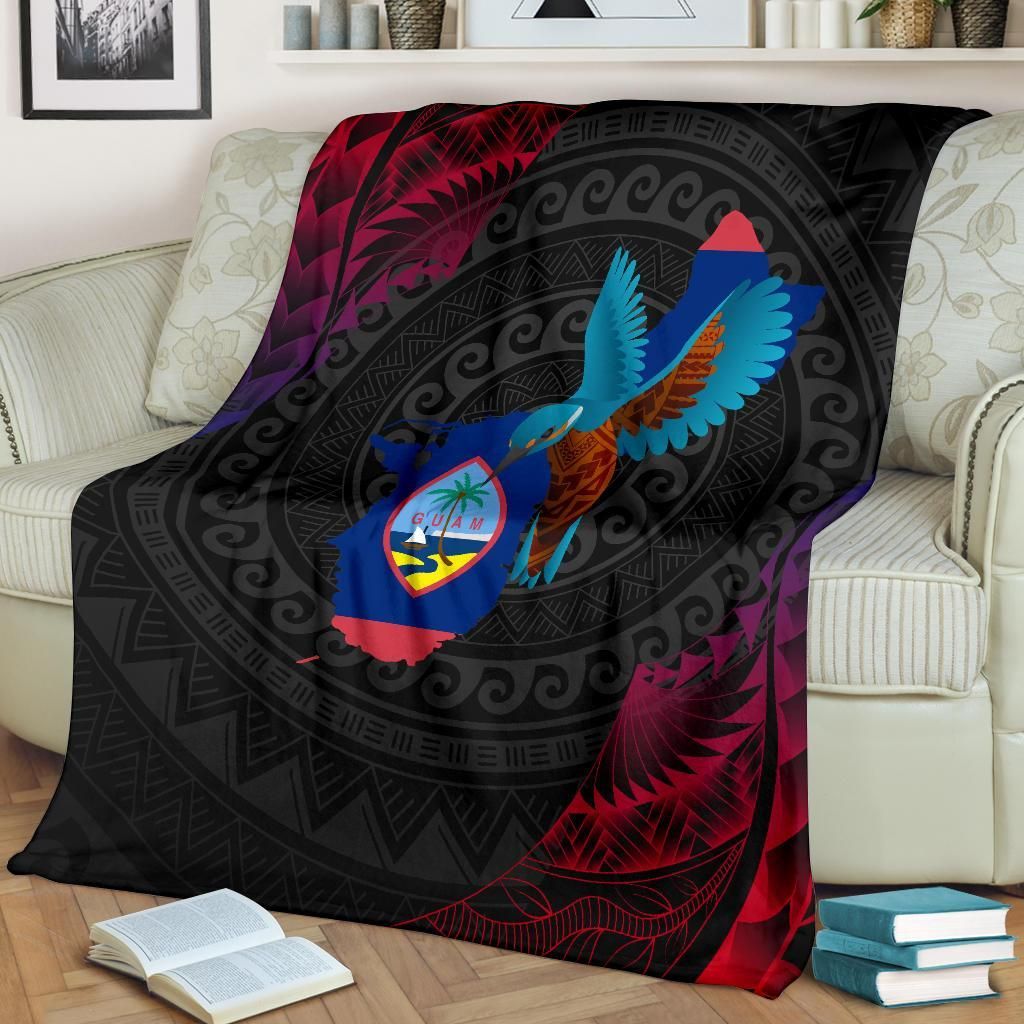 Guam Premium Blanket - KingFisher Bird With Map-Myprintsy