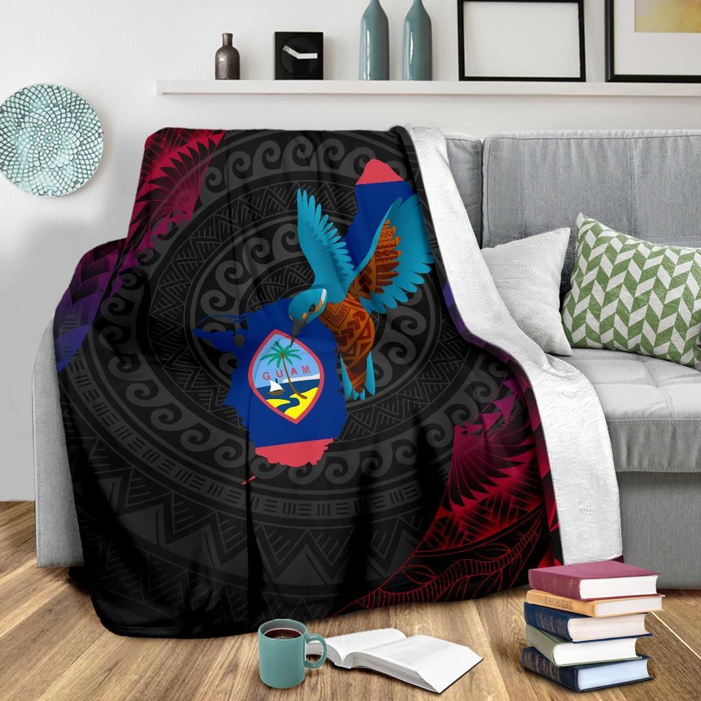 Guam Premium Blanket - KingFisher Bird With Map-Myprintsy