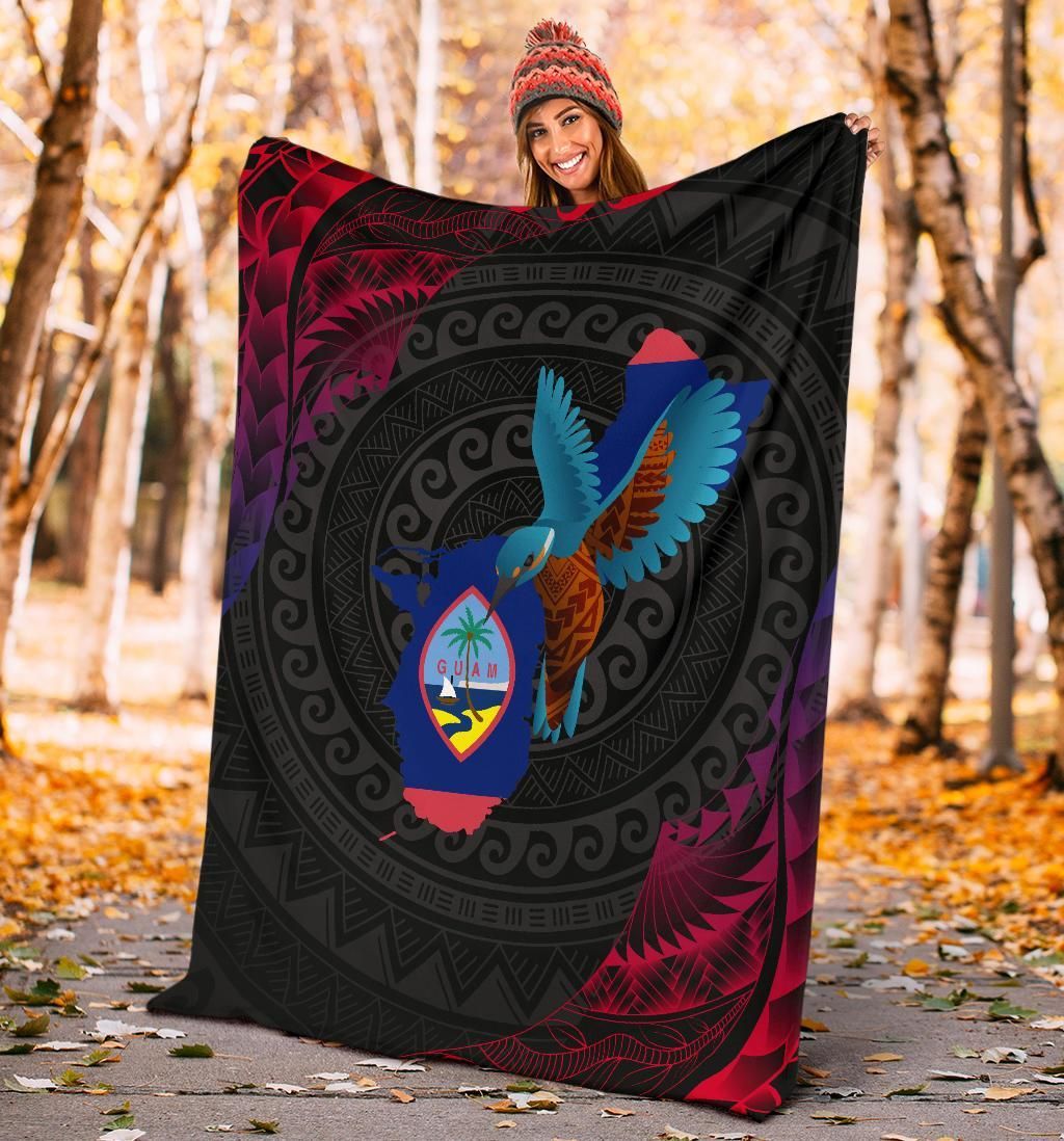 Guam Premium Blanket - KingFisher Bird With Map-Myprintsy