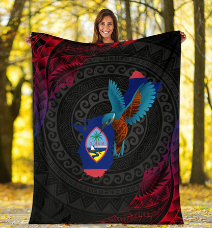 Guam Premium Blanket - KingFisher Bird With Map-Myprintsy