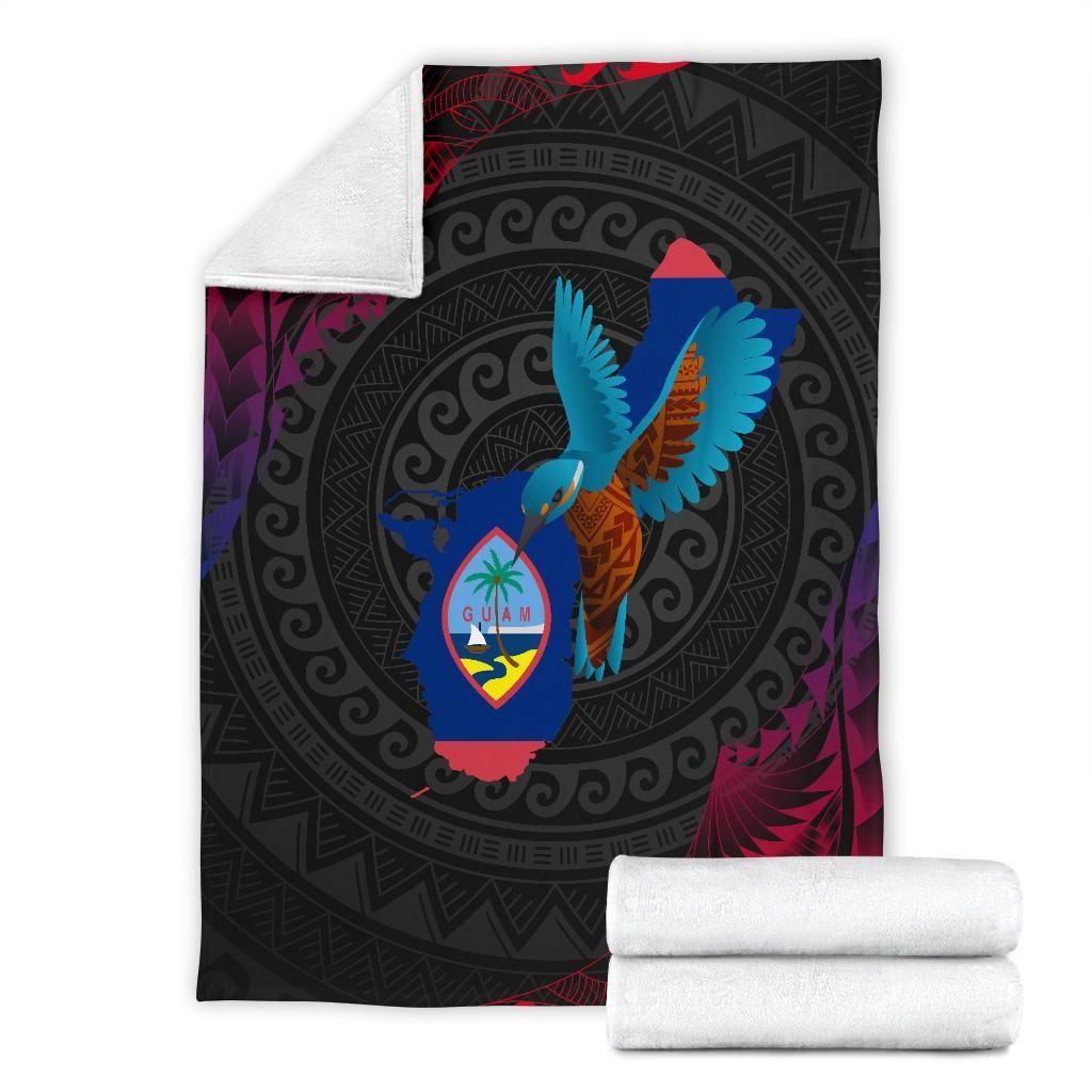 Guam Premium Blanket - KingFisher Bird With Map-Myprintsy