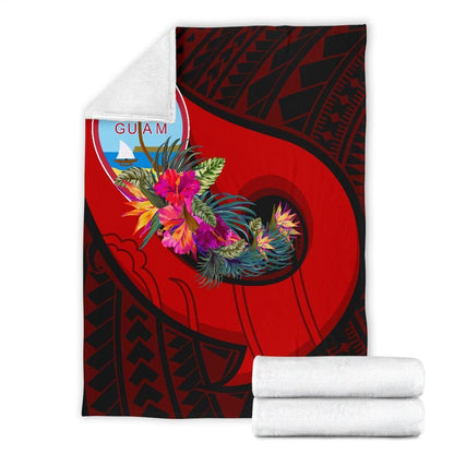 Guam Premium Blanket - Polynesian Hook And Hibiscus (Red)-Myprintsy