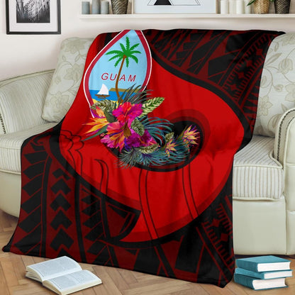 Guam Premium Blanket - Polynesian Hook And Hibiscus (Red)-Myprintsy