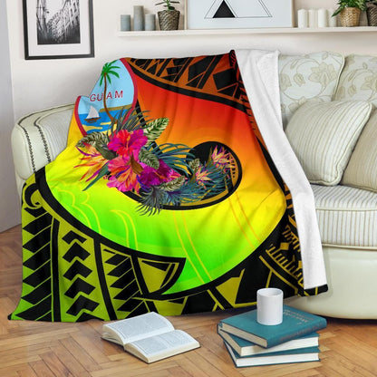Guam Premium Blanket - Polynesian Hook And Hibiscus (Reggae)-Myprintsy