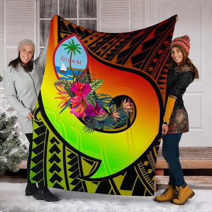 Guam Premium Blanket - Polynesian Hook And Hibiscus (Reggae)-Myprintsy