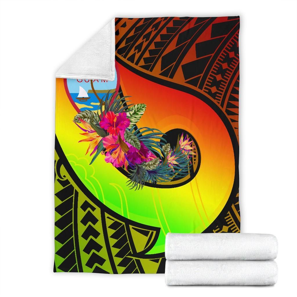 Guam Premium Blanket - Polynesian Hook And Hibiscus (Reggae)-Myprintsy