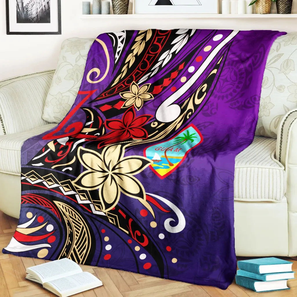 Guam Premium Blanket - Tribal Flower With Special Turtles Purple Color-Myprintsy