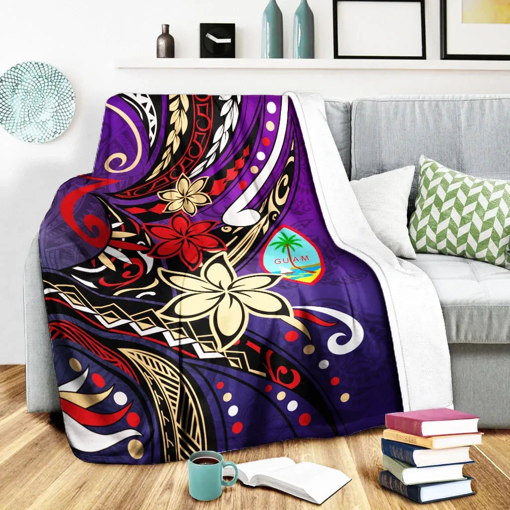 Guam Premium Blanket - Tribal Flower With Special Turtles Purple Color-Myprintsy