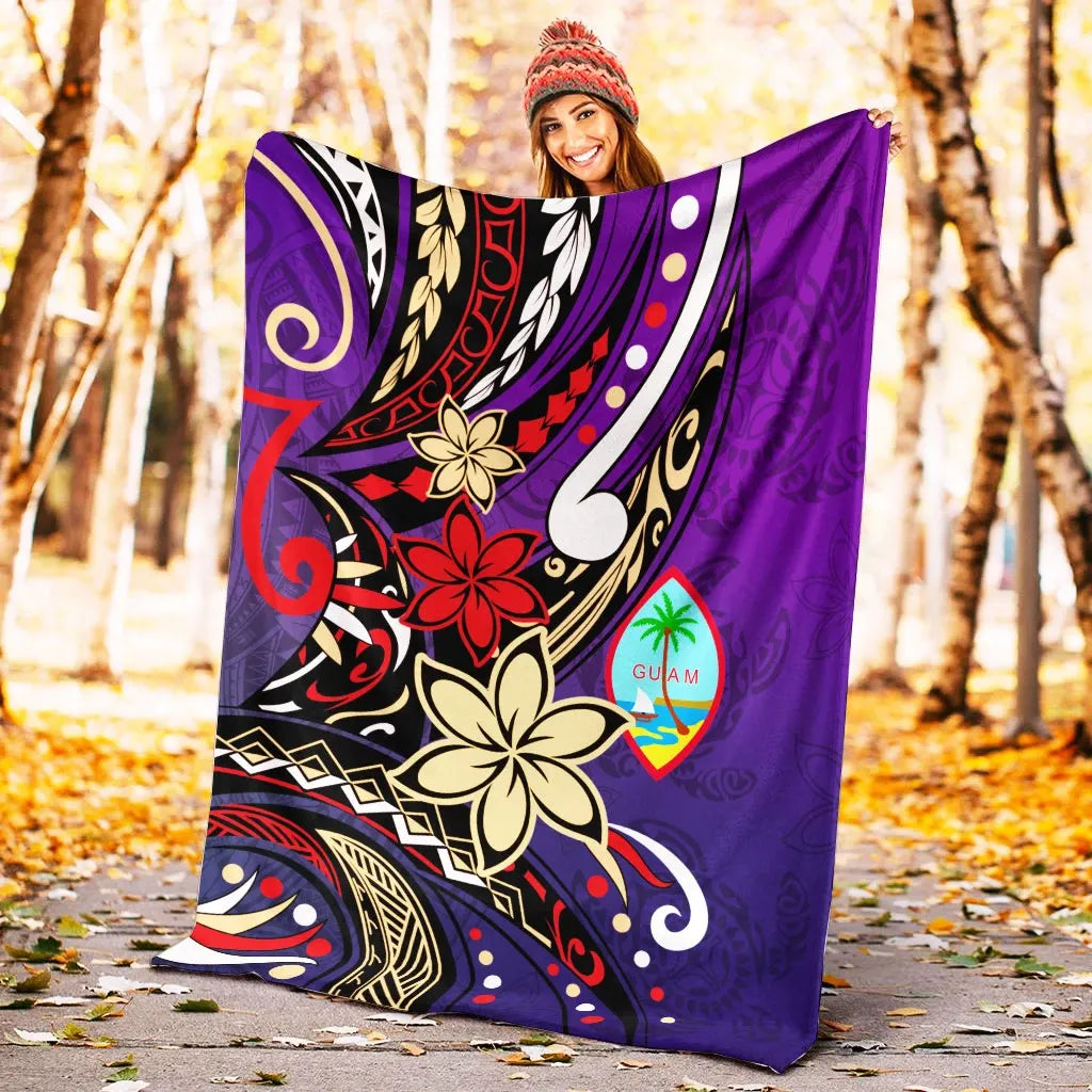Guam Premium Blanket - Tribal Flower With Special Turtles Purple Color-Myprintsy