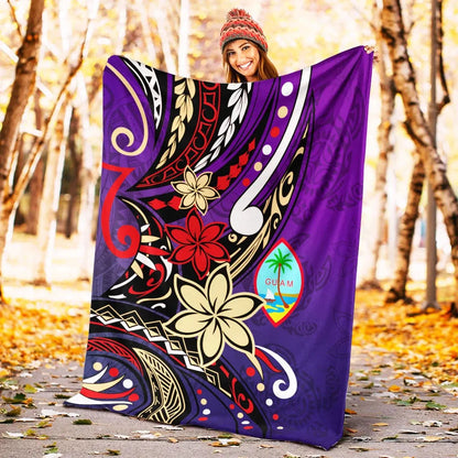 Guam Premium Blanket - Tribal Flower With Special Turtles Purple Color-Myprintsy