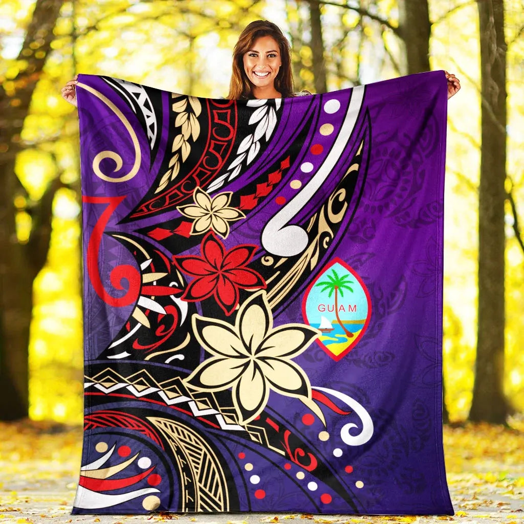 Guam Premium Blanket - Tribal Flower With Special Turtles Purple Color-Myprintsy