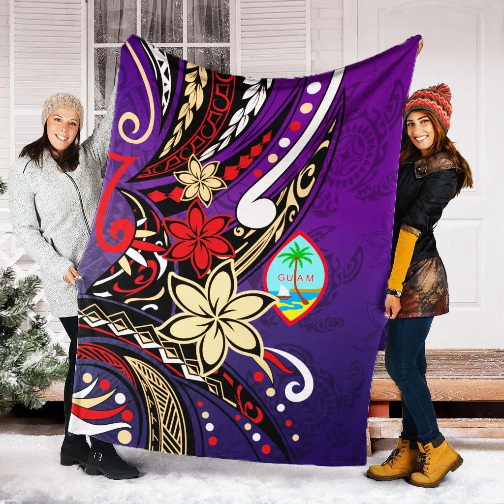 Guam Premium Blanket - Tribal Flower With Special Turtles Purple Color-Myprintsy