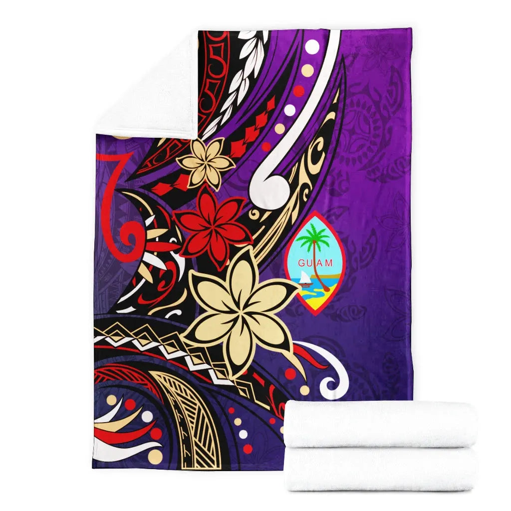 Guam Premium Blanket - Tribal Flower With Special Turtles Purple Color-Myprintsy