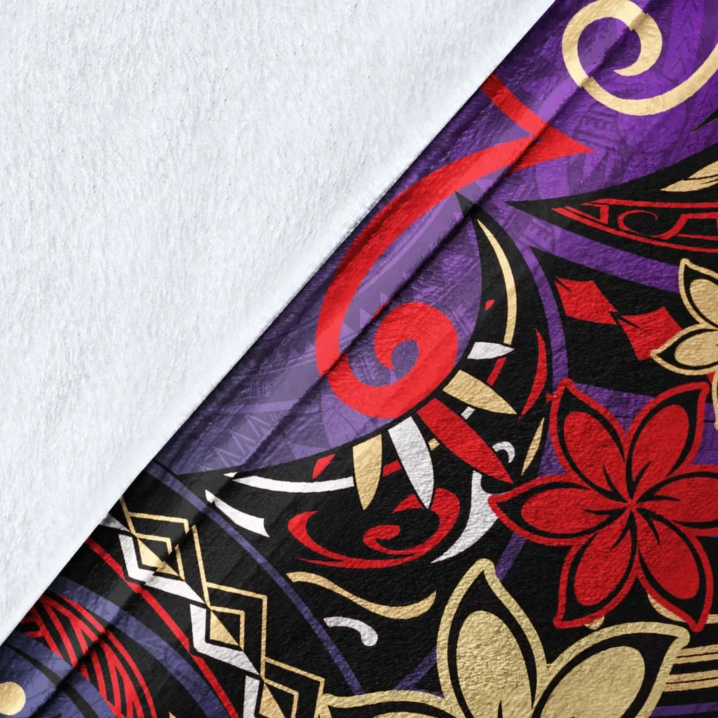 Guam Premium Blanket - Tribal Flower With Special Turtles Purple Color-Myprintsy