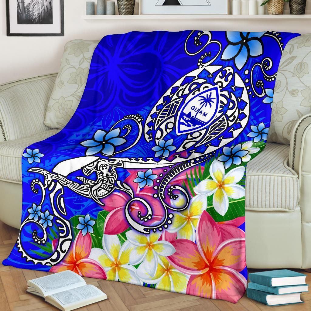 Guam Premium Blanket - Turtle Plumeria (Blue)-Myprintsy