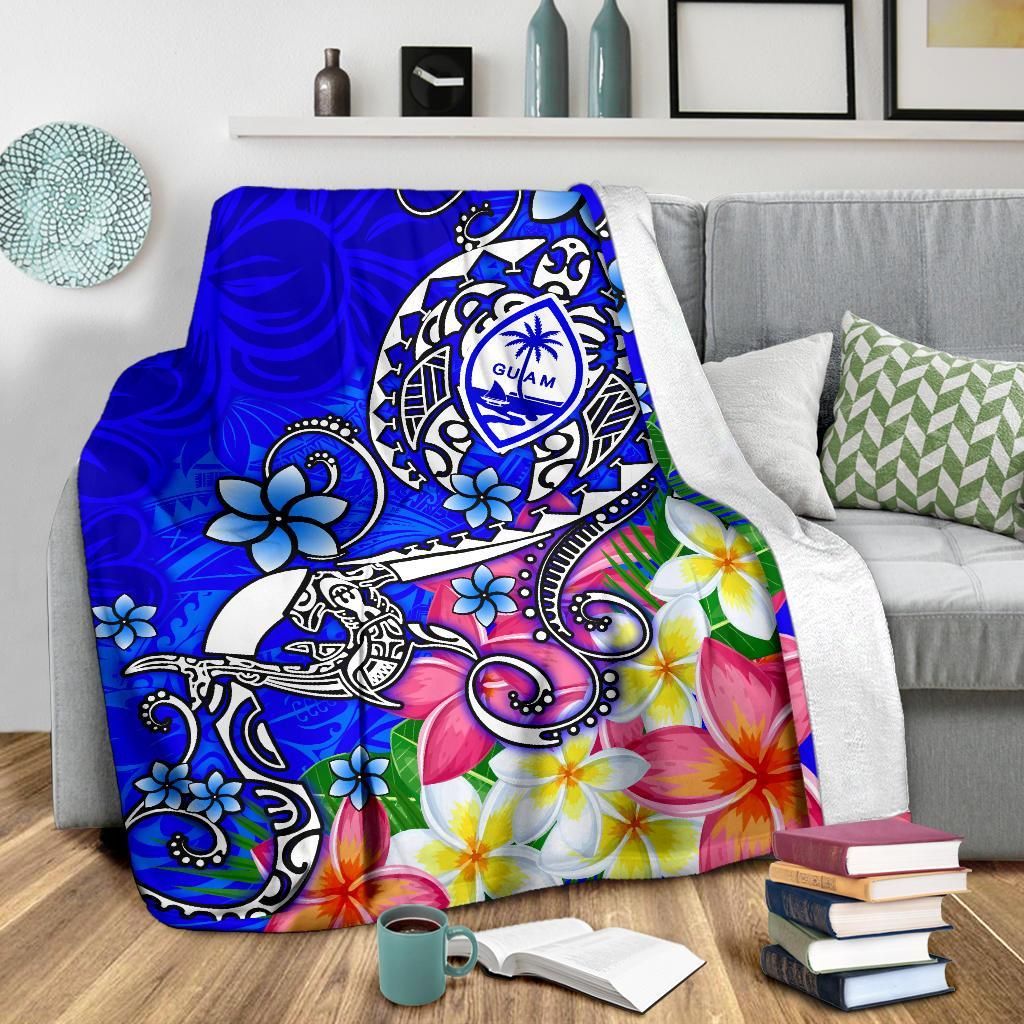 Guam Premium Blanket - Turtle Plumeria (Blue)-Myprintsy