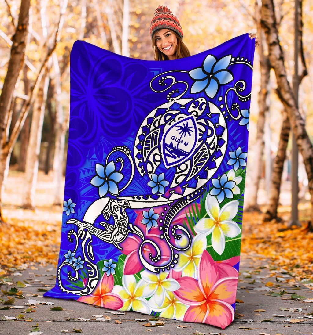 Guam Premium Blanket - Turtle Plumeria (Blue)-Myprintsy