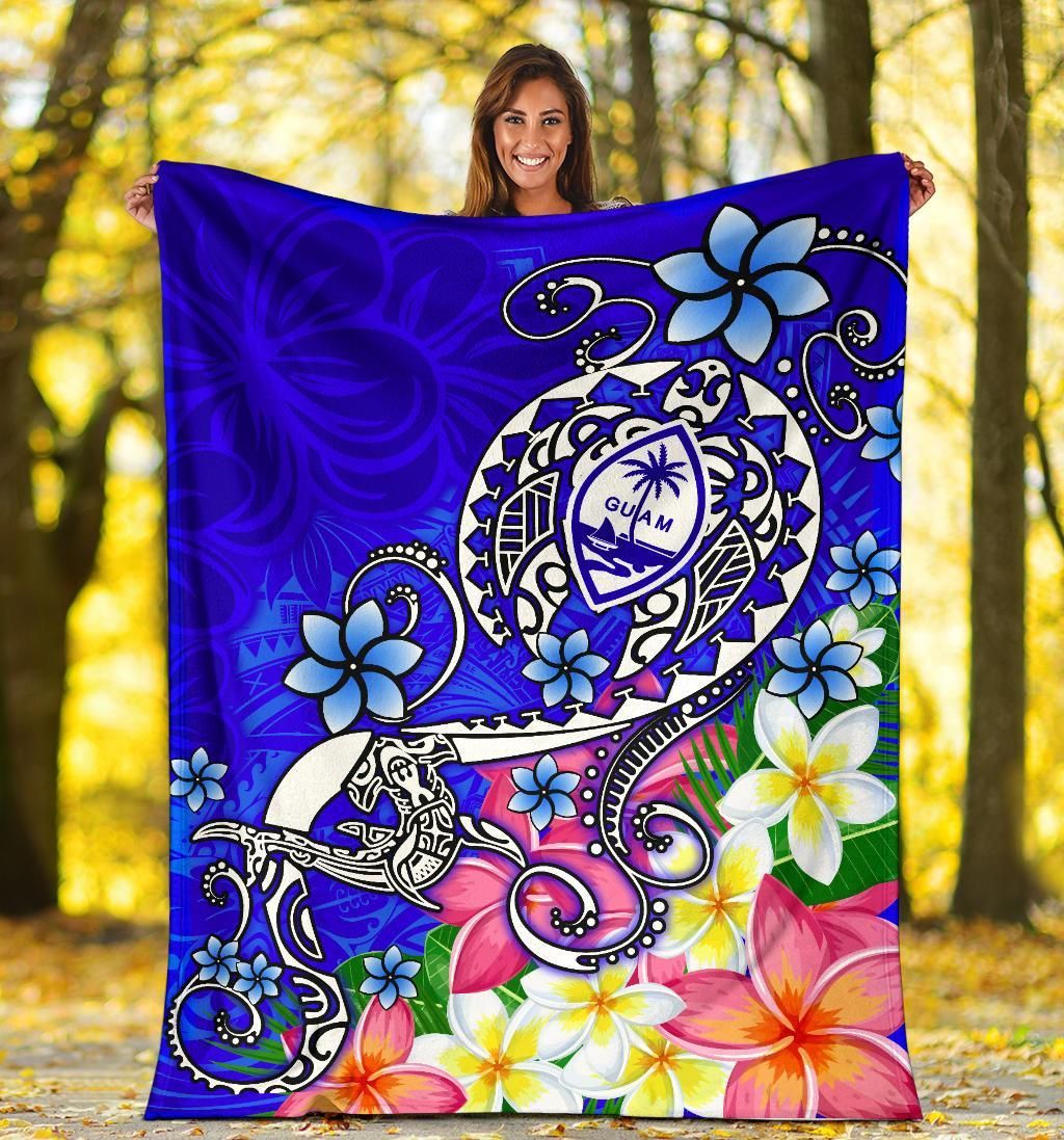 Guam Premium Blanket - Turtle Plumeria (Blue)-Myprintsy