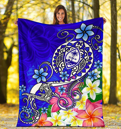 Guam Premium Blanket - Turtle Plumeria (Blue)-Myprintsy