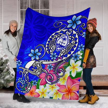 Guam Premium Blanket - Turtle Plumeria (Blue)-Myprintsy