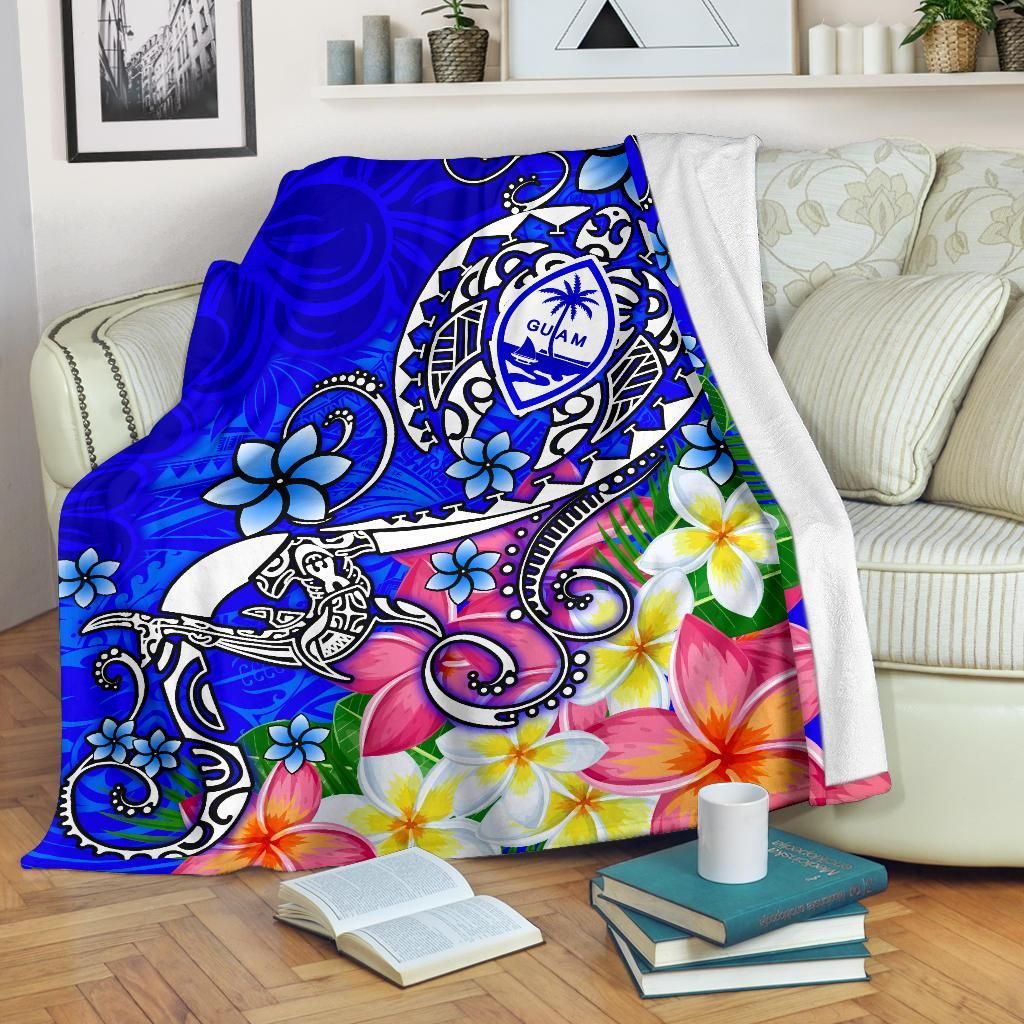 Guam Premium Blanket - Turtle Plumeria (Blue)-Myprintsy