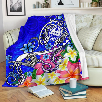 Guam Premium Blanket - Turtle Plumeria (Blue)-Myprintsy