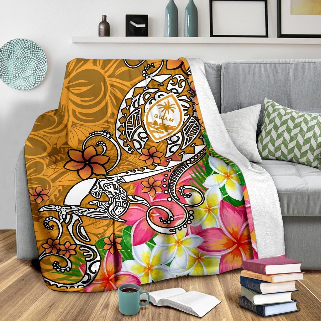 Guam Premium Blanket - Turtle Plumeria (Gold)-Myprintsy