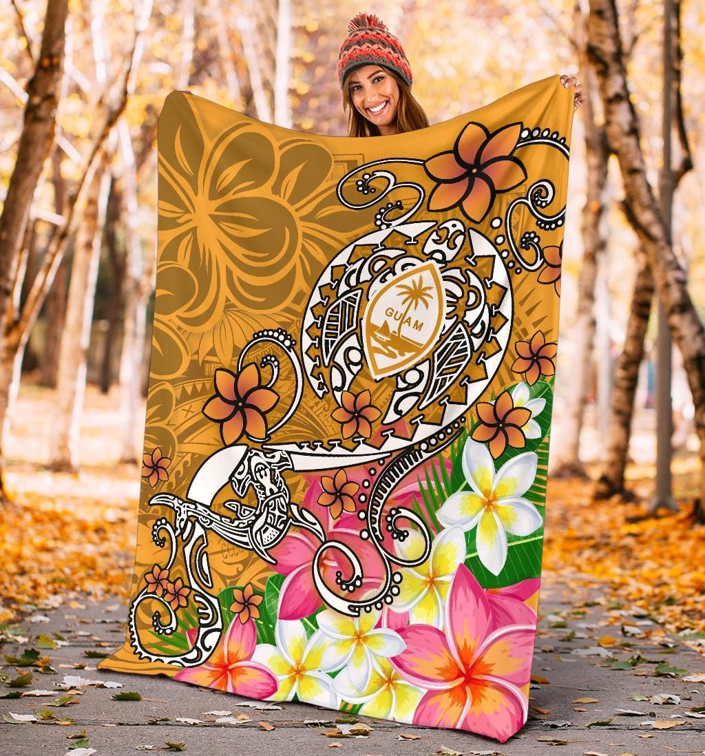 Guam Premium Blanket - Turtle Plumeria (Gold)-Myprintsy