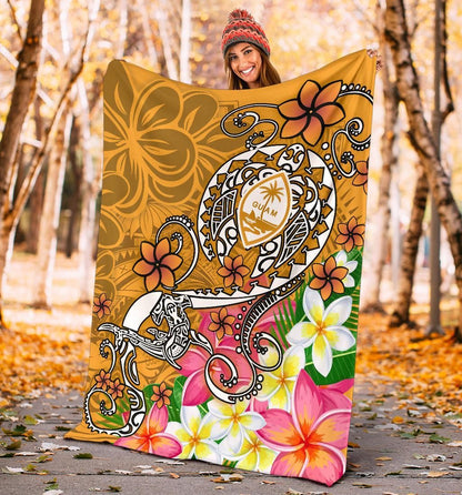 Guam Premium Blanket - Turtle Plumeria (Gold)-Myprintsy